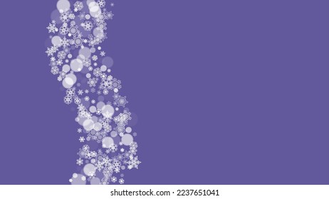 Snow window with ultra violet snowflakes. New Year backdrop. Winter frame for flyer, gift card, invitation, business offer and ad. Christmas trendy background. Holiday snowy banner with snow window