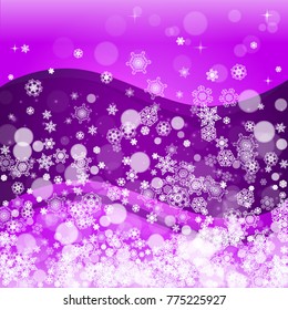 Snow window with ultra violet snowflakes. New Year frosty backdrop. Winter border for flyer, gift card, invitation, business offer and ad. Christmas trendy background. Holiday banner with snow window