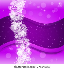 Snow window with ultra violet snowflakes. New Year frosty backdrop. Winter frame for flyer, gift card, invitation, business offer and ad. Christmas trendy background. Holiday banner with snow window