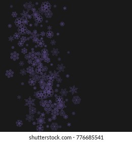 Snow window with ultra violet snowflakes. Winter frame for flyer, gift card, invitation, business offer and ad. Christmas trendy background. Banner with snow window. New Year frosty backdrop