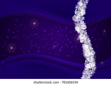 Snow window with ultra violet snowflakes. New Year frosty backdrop. Winter border for gift coupons, vouchers, ads, party events. Christmas trendy background. Holiday banner with snow window