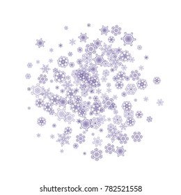 Snow window with ultra violet snowflakes. Winter frame for flyer, gift card, party invite, retail offer and ad. Christmas trendy background. Banner with snow window. New Year frosty backdrop