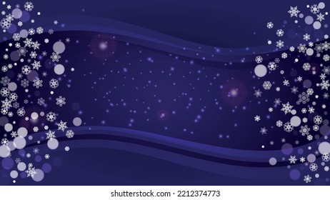Snow window with ultraviolet snowflakes. New Year backdrop. Winter frame for flyer, gift card, invitation, business offer and ad. Christmas trendy background. Holiday snowy banner with snow window