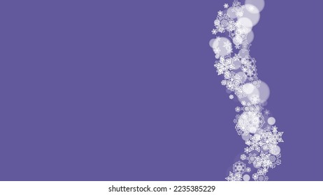 Snow window with ultraviolet snowflakes. New Year backdrop. Winter frame for flyer, gift card, invitation, business offer and ad. Christmas trendy background. Holiday frosty banner with snow window