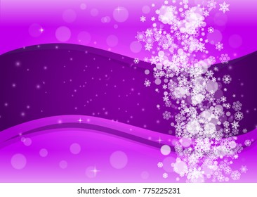 Snow window with ultraviolet snowflakes. New Year frosty backdrop. Winter border for flyer, gift card, party invite, retail offer and ad. Christmas trendy background. Holiday banner with snow window