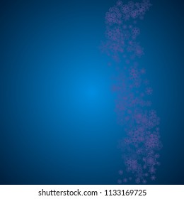 Snow window with ultraviolet snowflakes. Winter border for flyer, gift card, invitation, business offer and ad. Christmas trendy background. Banner with snow window. New Year frosty backdrop