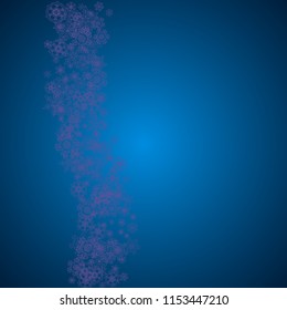 Snow window with ultraviolet snowflakes. Winter border for flyer, gift card, invitation, business offer and ad. Christmas trendy background. Banner with snow window. New Year frosty backdrop