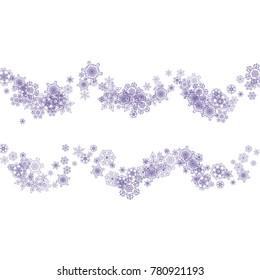 Snow window with ultraviolet snowflakes. Winter border for flyer, gift card, invitation, business offer and ad. Christmas trendy background. Banner with snow window. New Year frosty backdrop