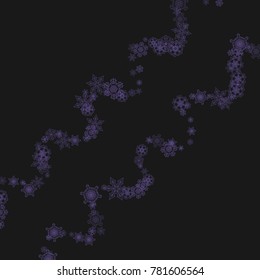 Snow window with ultraviolet snowflakes. Winter border for gift coupons, vouchers, ads, party events. Christmas trendy background. Banner with snow window. New Year frosty backdrop