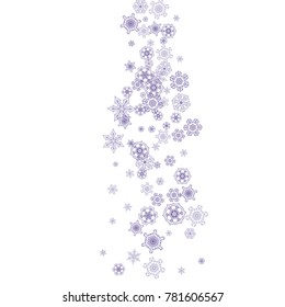 Snow window with ultraviolet snowflakes. Winter frame for flyer, gift card, invitation, business offer and ad. Christmas trendy background. Banner with snow window. New Year snowy backdrop