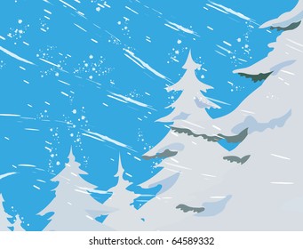 Snow windy day. Vector illustration.