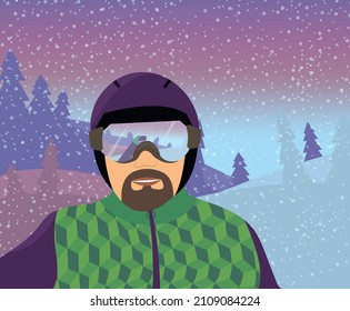 Snow winter background. Snowboarder background winter mountains on white background.