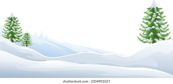 A snow winter Christmas landscape scene with snowy trees