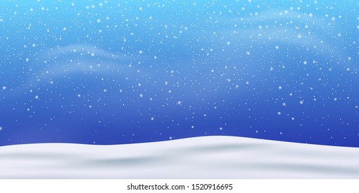 Snow. Winter Christmas Snowstorm Blizzard Background. Snowfall, Snowflakes In Different Shapes