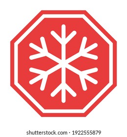 Snow winter icon, danger ice flake sign, risk alert vector illustration, careful caution symbol .