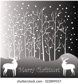 Snow winter landscape with two deers