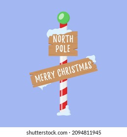 snow, winter pointers in flat style. Winter holiday Xmas symbol, cartoon banner. Holiday signs for the north pole. Set of wooden street signs in the Vector illustration, eps 10.