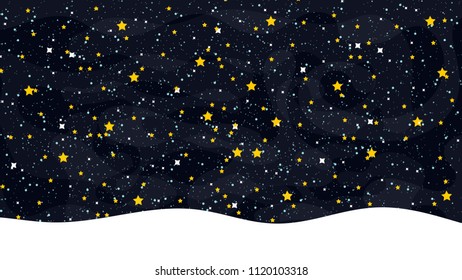Snow winter sky background with stars and fog. Vector illustration.