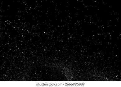 Textura granulada branca angustiada. Cobertura de poeira texturizada. Partículas de ruído dos grãos. Efeito de neve. Fundo preto enferrujado. Ilustração vetorial, EPS 10.