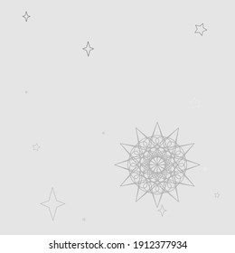 Snow Winter Soft Magic Gray Wallpaper. Chaotic Snowflake New Year Cozy White Wallpaper. Sky Mystery Christmas Cold Monochrome Pattern. Holiday Stars Pastel Mandala Silver Grey Background.