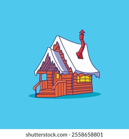 snow wood cabin  cristmas illustration