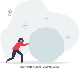 Snowball effect from small build up larger with potential risk, financial growth or mistake concept,flat vector illustration.