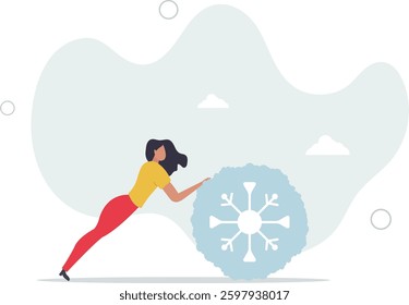 Snowball effect from small build up larger with potential risk, financial growth or mistake concept,flat character life .