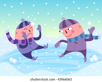 Snowball fight - vector