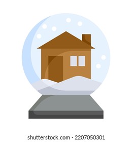 Icono de regalo de bola de nieve. Diseño plano. Bola de nieve con casa nevada. Feliz Navidad y feliz año nuevo. Para presentación, diseño gráfico, aplicación móvil. Ilustración vectorial.