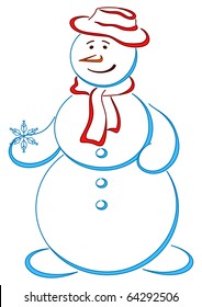 Snowball in a hat with smiling face and a nose carrot, openwork picture, isolated