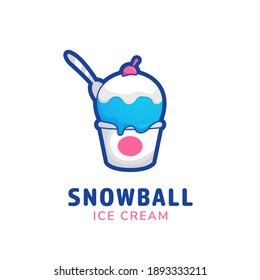 Snowball ice cream bucket cup logo icon symbol in funny sweet cute style