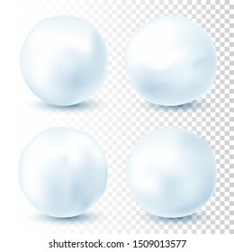 Snowball isolated on transparent background. Snowballs collection. Frozen ice ball. Winter decoration for Christmas or New Year. Vector snow.