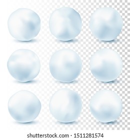 Snowball isolated on transparent background. Snowballs collection. Frozen ice ball. Winter decoration for Christmas or New Year. Vector snow.