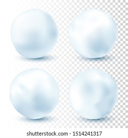 Snowball isolated on transparent background. Snowballs collection. Frozen ice ball. Winter decoration for Christmas or New Year. Vector snow.