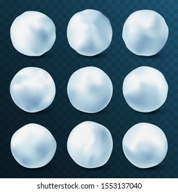Snowball isolated on white background. Snowballs collection. Frozen ice ball. Winter decoration for Christmas or New Year. Vector snow.