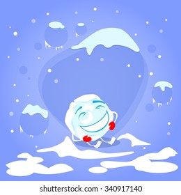 Snowball Laughing Red Gloves Cartoon Funny Character Winter Ball Snow Smile Face Concept Illustration