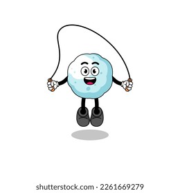 snowball mascot cartoon is playing skipping rope , character design