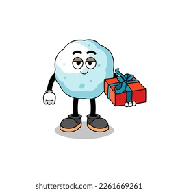 snowball mascot illustration giving a gift , character design
