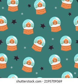 Snowball seamless pattern in hand drawing style on blue background for Christmas fashion print , wallpaper, gift wrapping paper. Perfect for holiday invitations, winter greeting cards, wallpaper