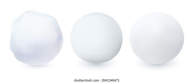 Snowball Set with Shadows in Realistic Style Isolated on White Background. Winter Design Element. Vector Illustration.