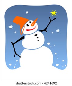 Snowball with a star in a hand on a background of the night sky.