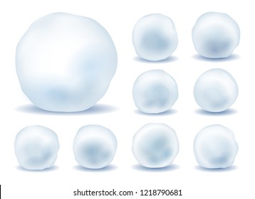 Snowballs isolated. Snowball boules set, weather snow balls for christmas fight on white background, vector illustration