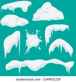 Snowballs and snowdrifts, snow caps. Elements of winter decor. Christmas and New Year cartoon elements vector isolated set.