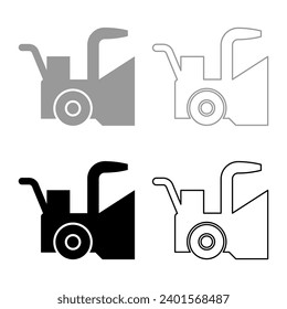 Snowblower snow clear machine snowplow truck plough clearing vehicle equipped seasons transport winter highway service equipment clean set icon grey black color vector illustration image solid fill 