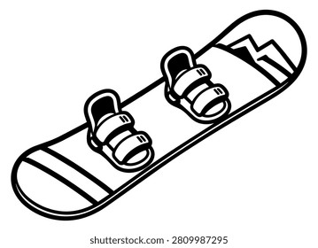 snowboard with adjustable bindings and mountain graphics silhouette icon isolated on a white background.