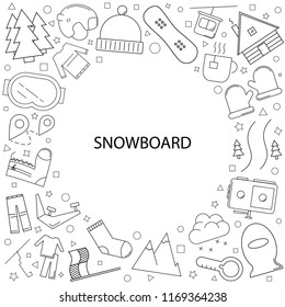 Snowboard background from line icon. Linear vector pattern. Vector illustration	