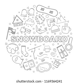 Snowboard background from line icon. Linear vector pattern. Vector illustration	