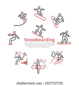 Snowboard banner. Line icon. Vector signs for web graphics.