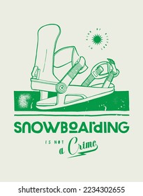 Snowboard-Bindung bedrückt Vintage Typografie Winter Sport T-Shirt Print Vektorgrafik.