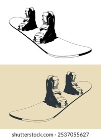 Snowboard board and boots. Snowboard set